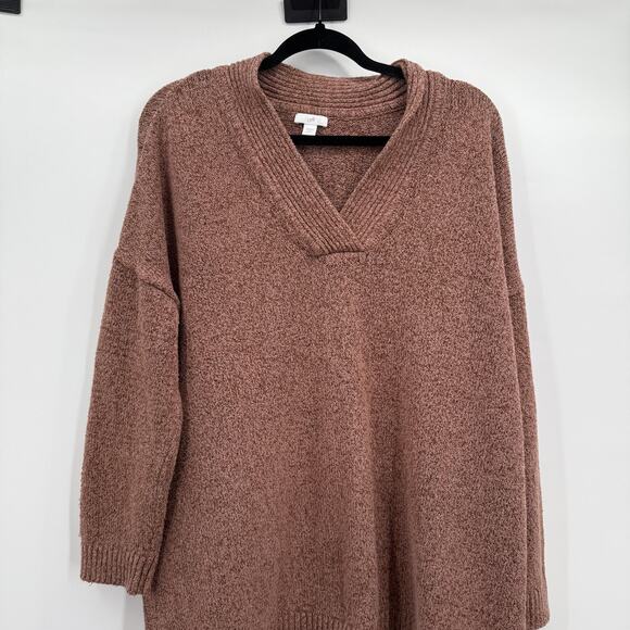 J. Jill Sweater Womens 2X Brown Heather V-Neck Tunic Oversized Pullover Knit - Picture 2 of 10